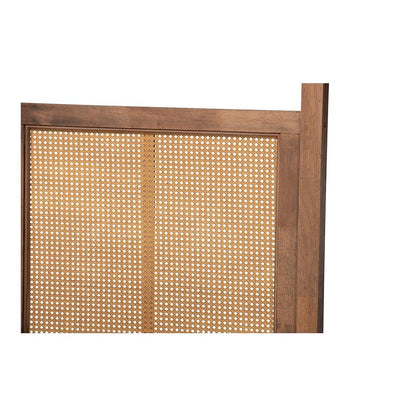 Walnut Brown Finished Wood and Synthetic Rattan Queen Size Canopy Bed