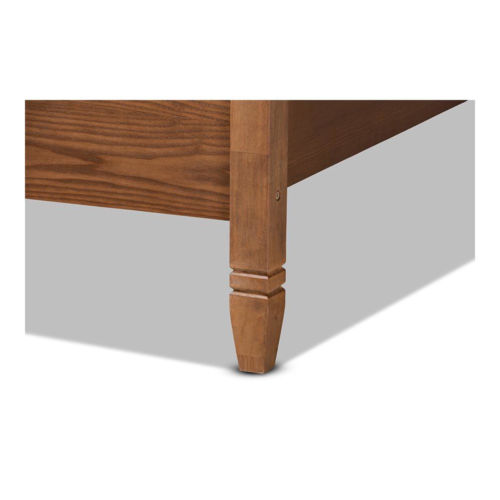Walnut Brown Finished Wood and Synthetic Rattan Queen Size Canopy Bed