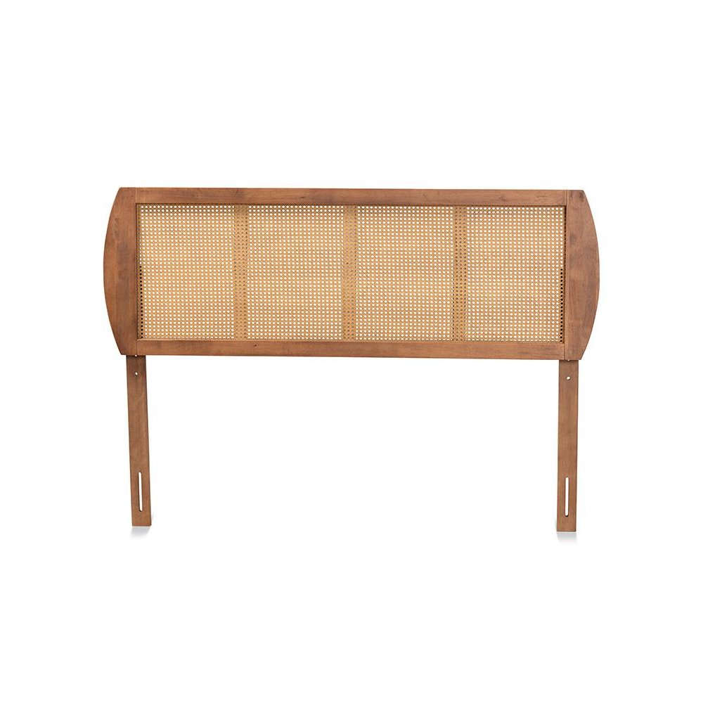 Modern Ash Walnut Finished Wood and Synthetic Rattan Full Size Headboard