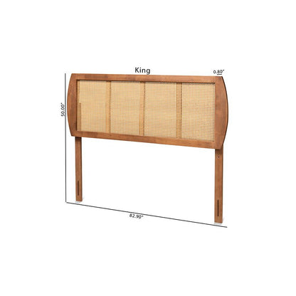 Modern Ash Walnut Finished Wood and Synthetic Rattan Full Size Headboard