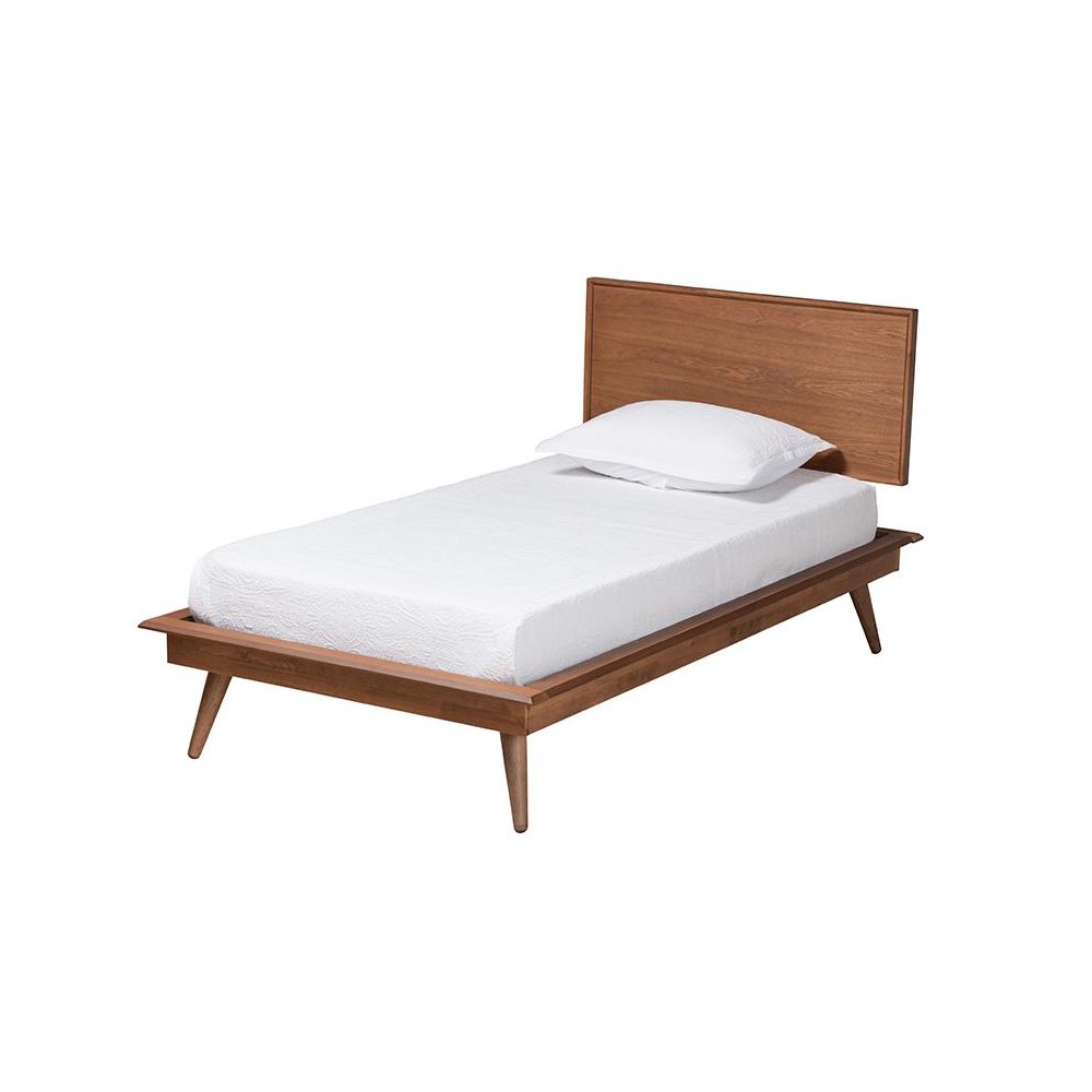 Walnut Brown Finished Wood and Rattan Twin Size 3-Piece Bedroom Set