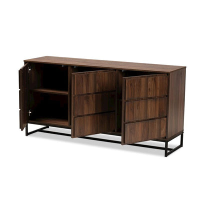 Black Finished Metal 3-Door Dining Room Sideboard Buffet