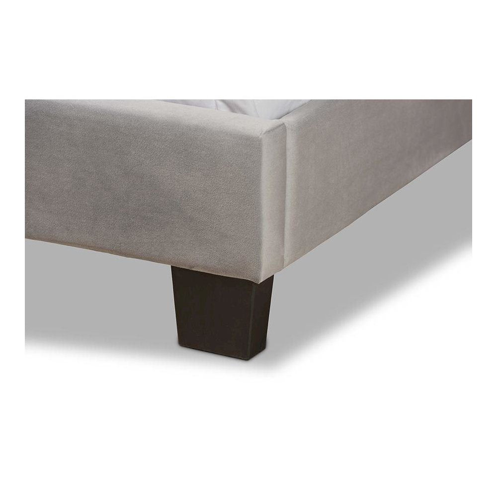Glam Grey Velvet Fabric Upholstered Queen Size Panel Bed