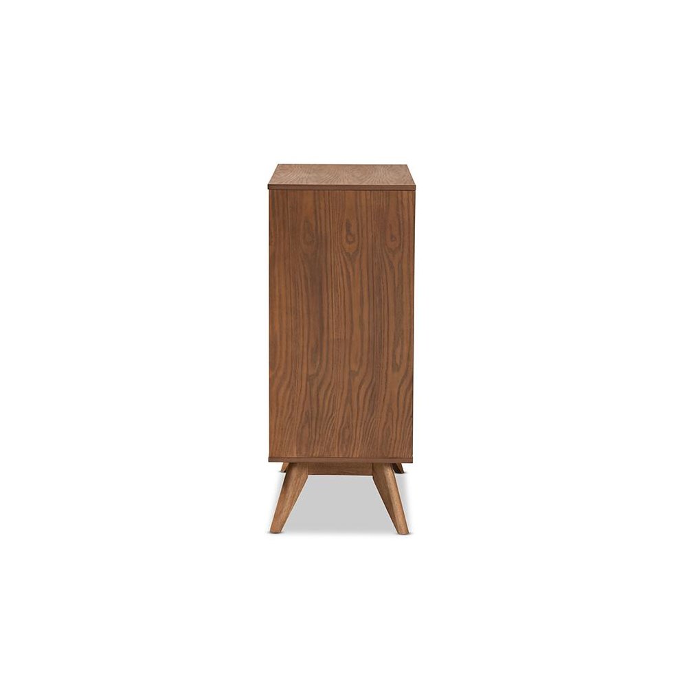 Modern Walnut Brown Finished Wood and Synthetic Rattan 4-Drawer Chest