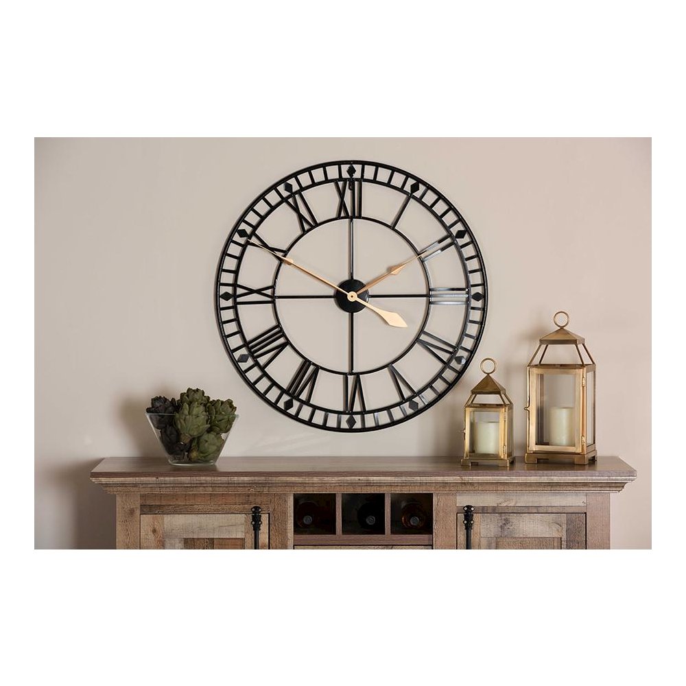 Janette Classic Contemporary Black and Gold Finished Metal Wall Clock
