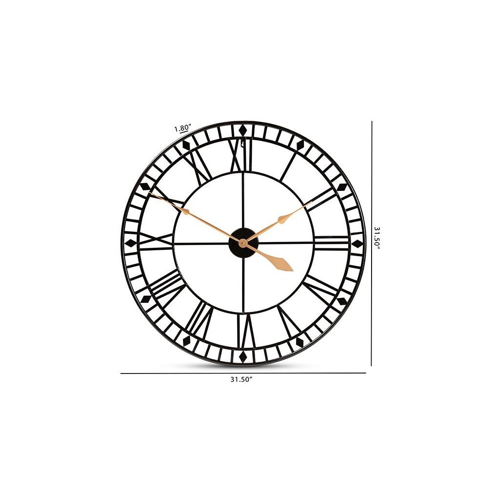 Janette Classic Contemporary Black and Gold Finished Metal Wall Clock