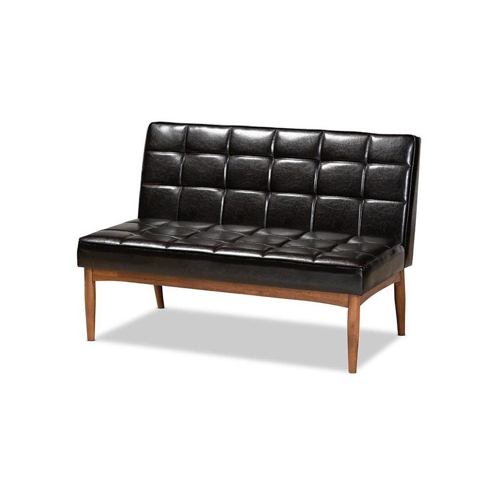 Leather Upholstered Walnut Brown Finished Wood 2-Piece Dining Nook Banquette Set