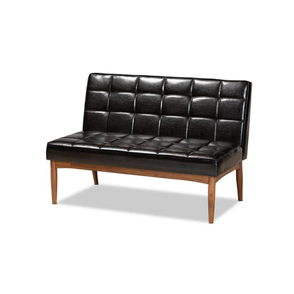 Leather Upholstered Walnut Brown Finished Wood 2-Piece Dining Nook Banquette Set