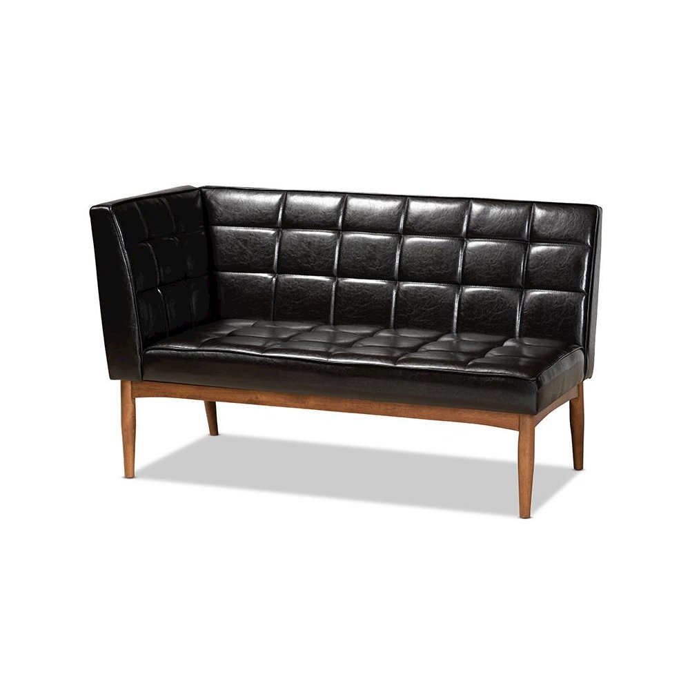 Leather Upholstered Walnut Brown Finished Wood 2-Piece Dining Nook Banquette Set