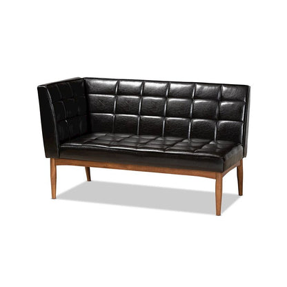 Leather Upholstered Walnut Brown Finished Wood 2-Piece Dining Nook Banquette Set