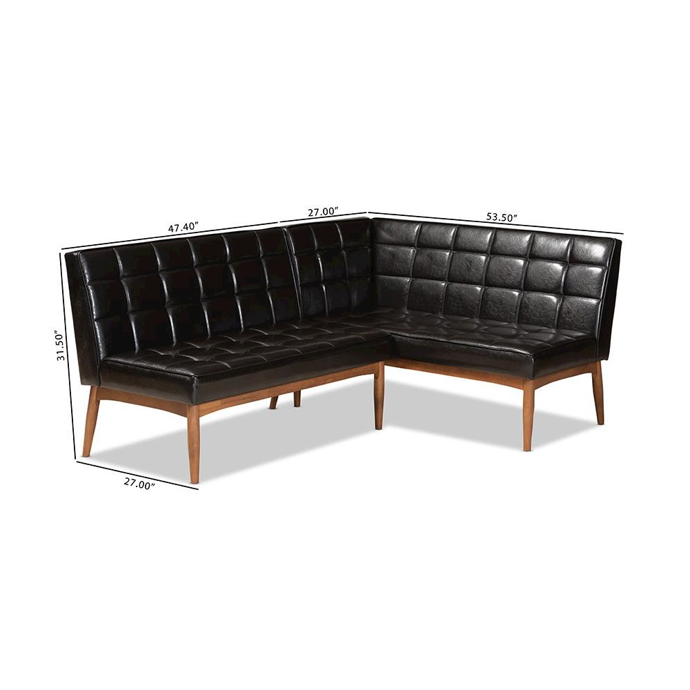 Leather Upholstered Walnut Brown Finished Wood 2-Piece Dining Nook Banquette Set