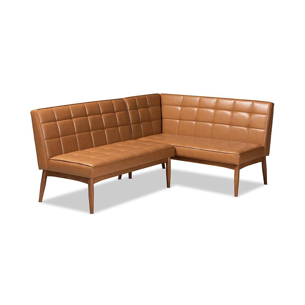 Upholstered and Walnut Brown Finished Wood 2-Piece Dining Nook Banquette Set