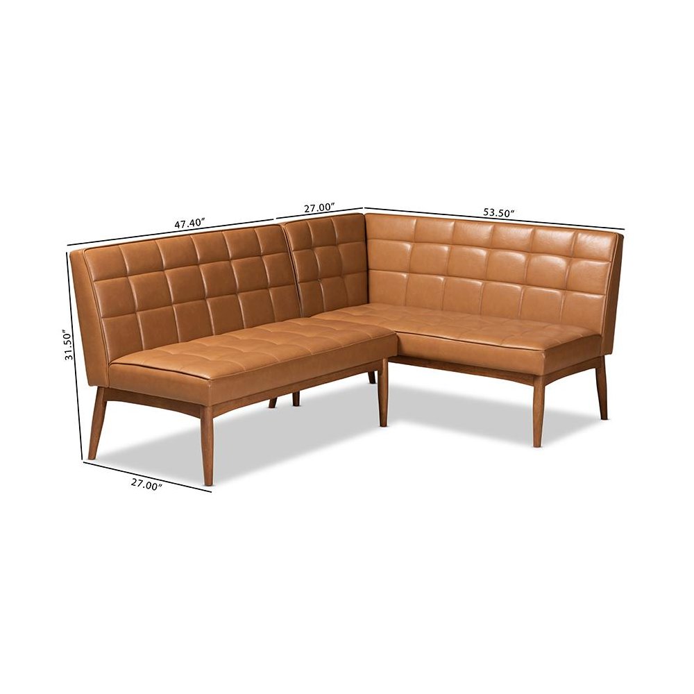 Upholstered and Walnut Brown Finished Wood 2-Piece Dining Nook Banquette Set