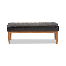 Leather Upholstered and Walnut Brown Finished Wood Dining Bench