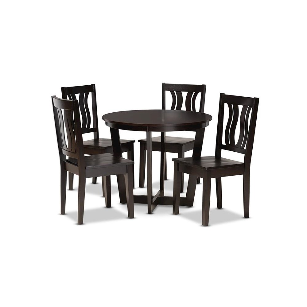 Transitional Dark Brown Finished Wood 5-Piece Dining Set