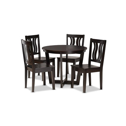 Transitional Dark Brown Finished Wood 5-Piece Dining Set