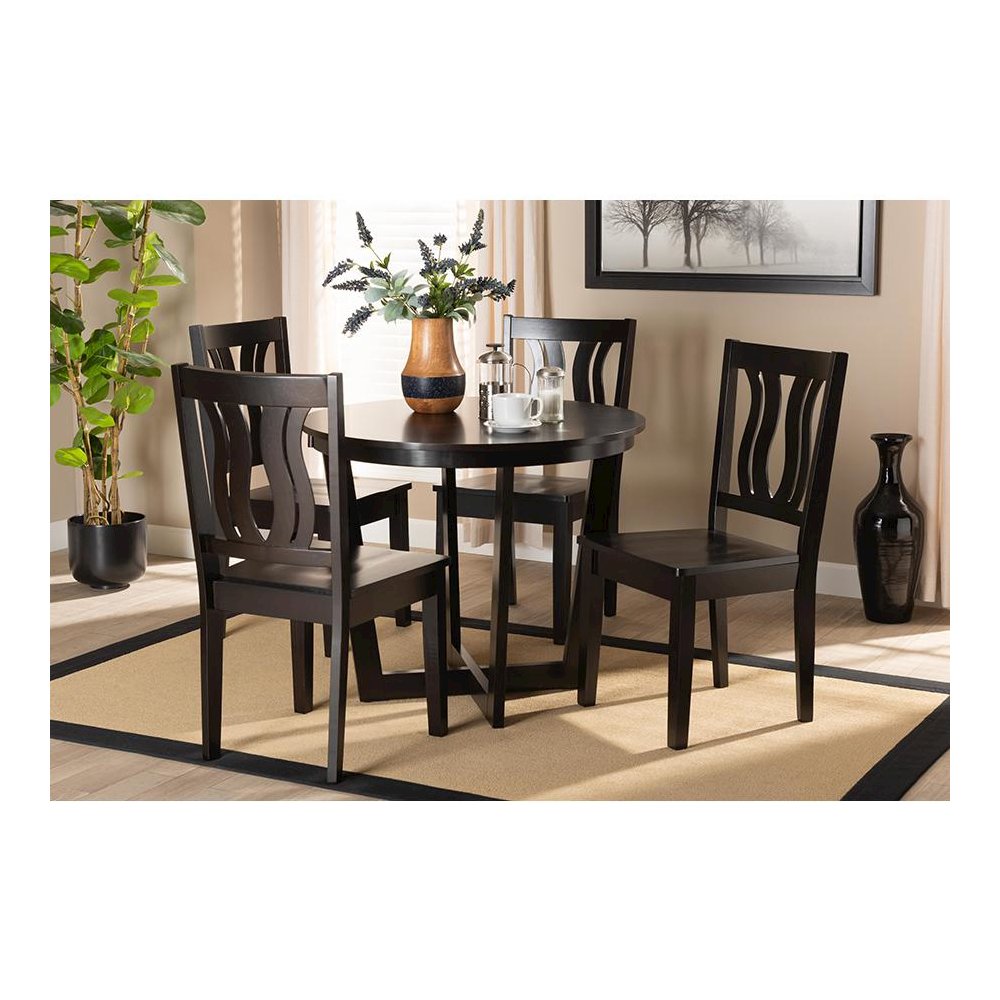 Transitional Dark Brown Finished Wood 5-Piece Dining Set