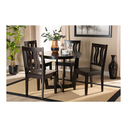 Transitional Dark Brown Finished Wood 5-Piece Dining Set