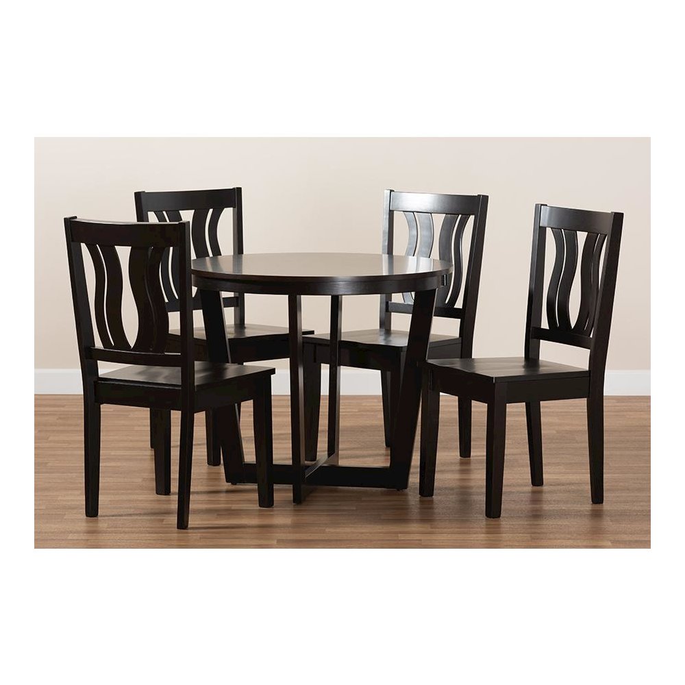 Transitional Dark Brown Finished Wood 5-Piece Dining Set