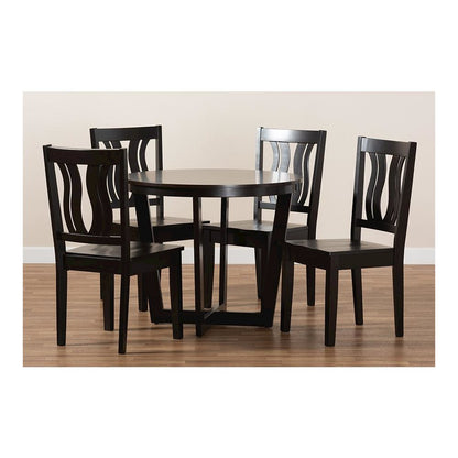 Transitional Dark Brown Finished Wood 5-Piece Dining Set