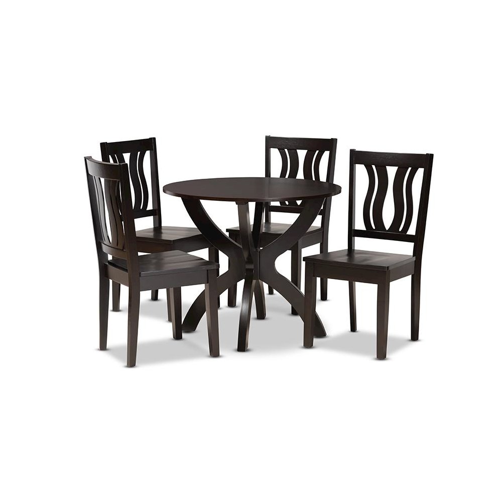 Transitional Dark Brown Finished Wood 5-Piece Dining Set