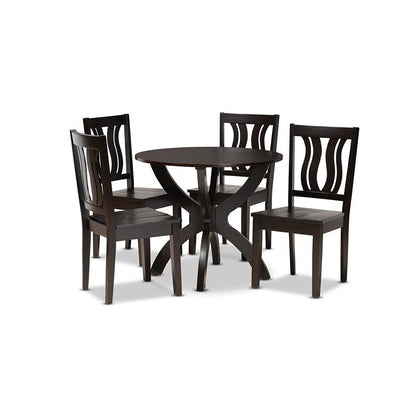 Transitional Dark Brown Finished Wood 5-Piece Dining Set