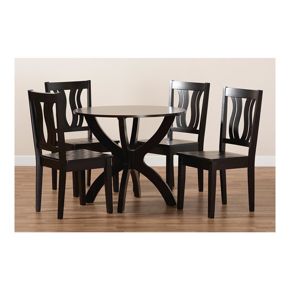 Transitional Dark Brown Finished Wood 5-Piece Dining Set