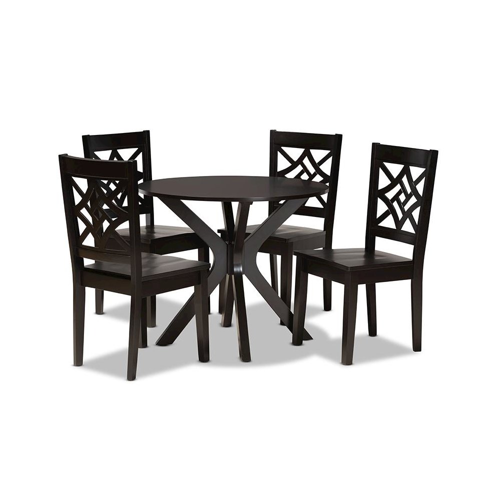 Miela Modern and Contemporary Dark Brown Finished Wood 5-Piece Dining Set