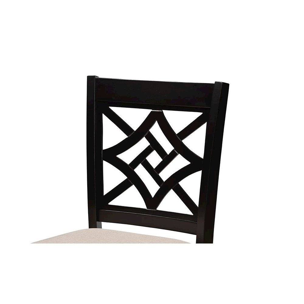 Sand Fabric Upholstered and Dark Brown Finished Wood 5-Piece Pub Set