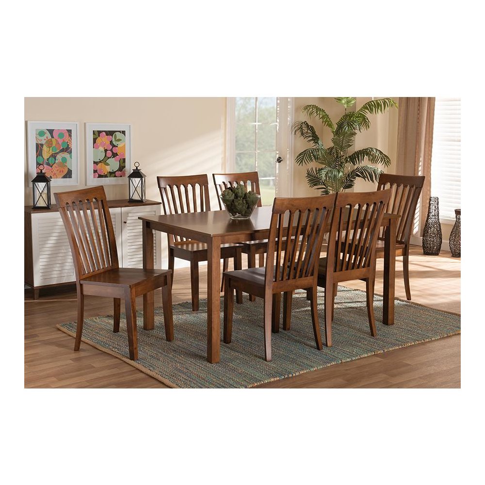 Erion Modern and Contemporary Walnut Brown Finished Wood 7-Piece Dining Set