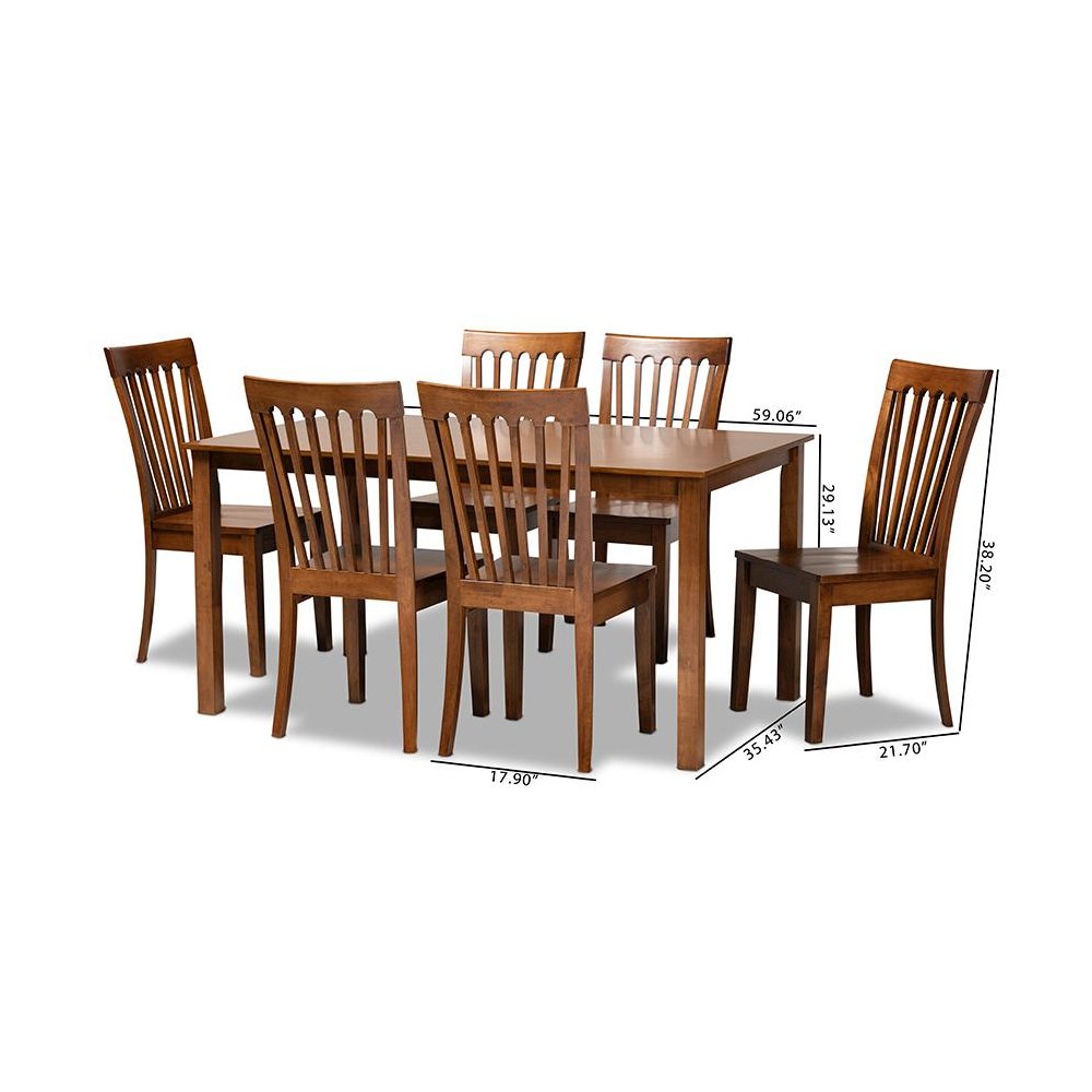 Erion Modern and Contemporary Walnut Brown Finished Wood 7-Piece Dining Set