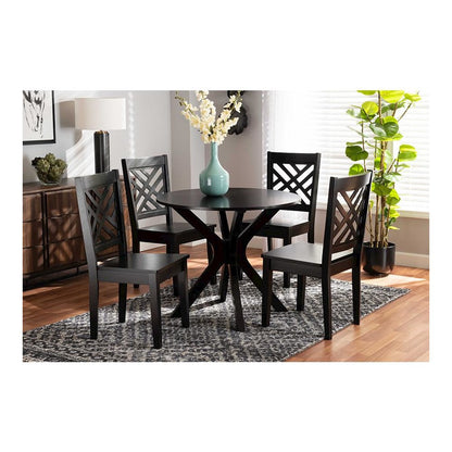 Ela Modern and Contemporary Dark Brown Finished Wood 5-Piece Dining Set