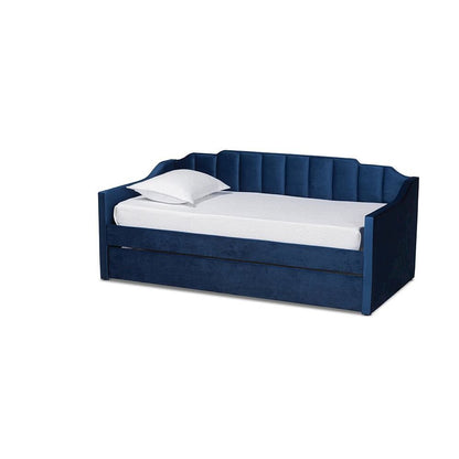 Navy Blue Velvet Fabric Upholstered Twin Size Daybed with Trundle