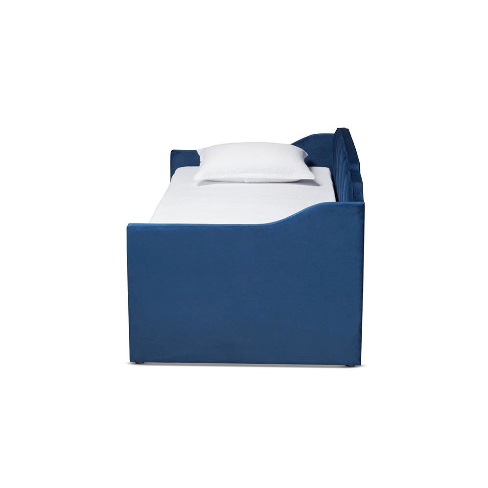 Navy Blue Velvet Fabric Upholstered Twin Size Daybed with Trundle