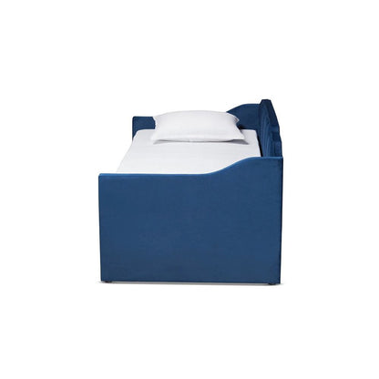 Navy Blue Velvet Fabric Upholstered Twin Size Daybed with Trundle