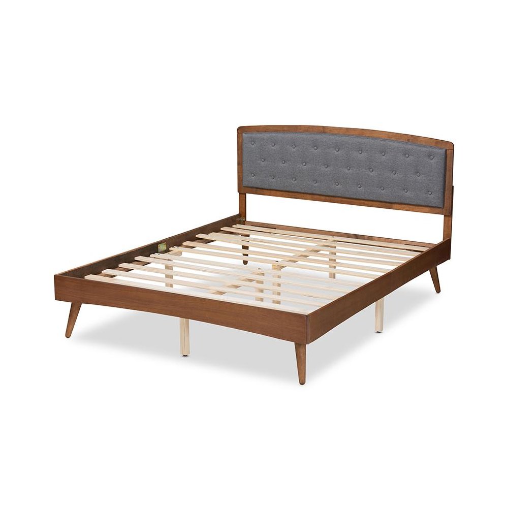 Baxton Studio Ratana Mid-Century Modern Transitional Grey Fabric Upholstered and Walnut Brown Finished Wood Full Size Platform Bed