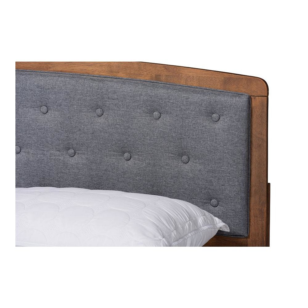 Baxton Studio Ratana Mid-Century Modern Transitional Grey Fabric Upholstered and Walnut Brown Finished Wood Full Size Platform Bed