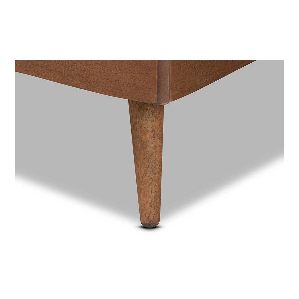 Baxton Studio Ratana Mid-Century Modern Transitional Grey Fabric Upholstered and Walnut Brown Finished Wood Full Size Platform Bed