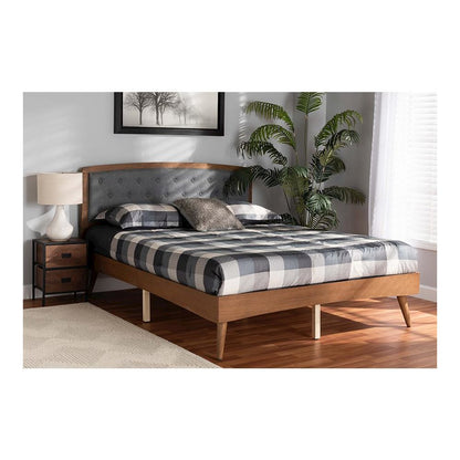 Baxton Studio Ratana Mid-Century Modern Transitional Grey Fabric Upholstered and Walnut Brown Finished Wood Full Size Platform Bed