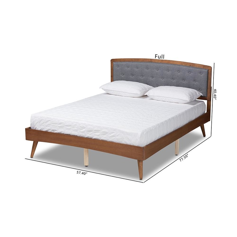 Baxton Studio Ratana Mid-Century Modern Transitional Grey Fabric Upholstered and Walnut Brown Finished Wood Full Size Platform Bed