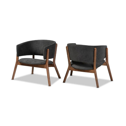Walnut Brown Finished Wood 2-Piece Living Room Accent Chair Set