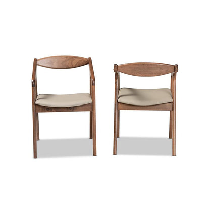 Leather Upholstered and Walnut Brown Finished Wood 2-Piece Dining Chair Set