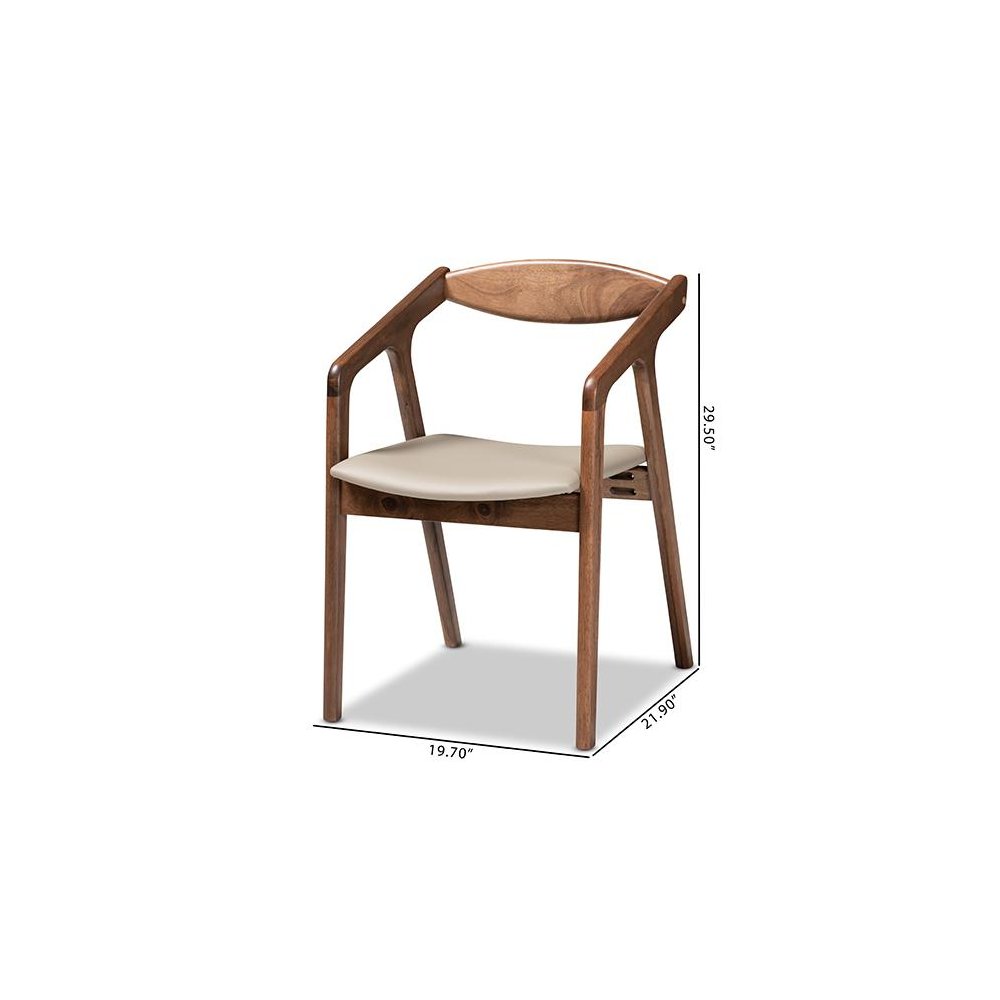 Leather Upholstered and Walnut Brown Finished Wood 2-Piece Dining Chair Set