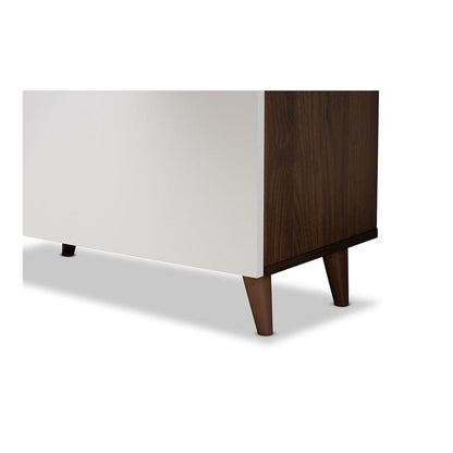 Two-Tone White and Walnut Brown Finished Wood Storage Computer Desk with Shelves