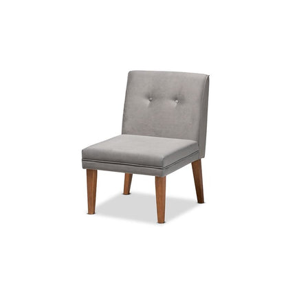 Grey Velvet Upholstered and Walnut Brown Finished Wood Dining Chair
