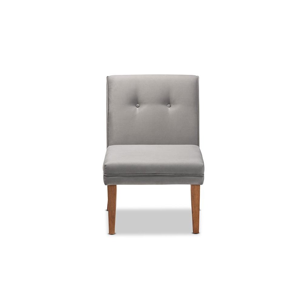 Grey Velvet Upholstered and Walnut Brown Finished Wood Dining Chair
