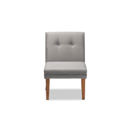 Grey Velvet Upholstered and Walnut Brown Finished Wood Dining Chair