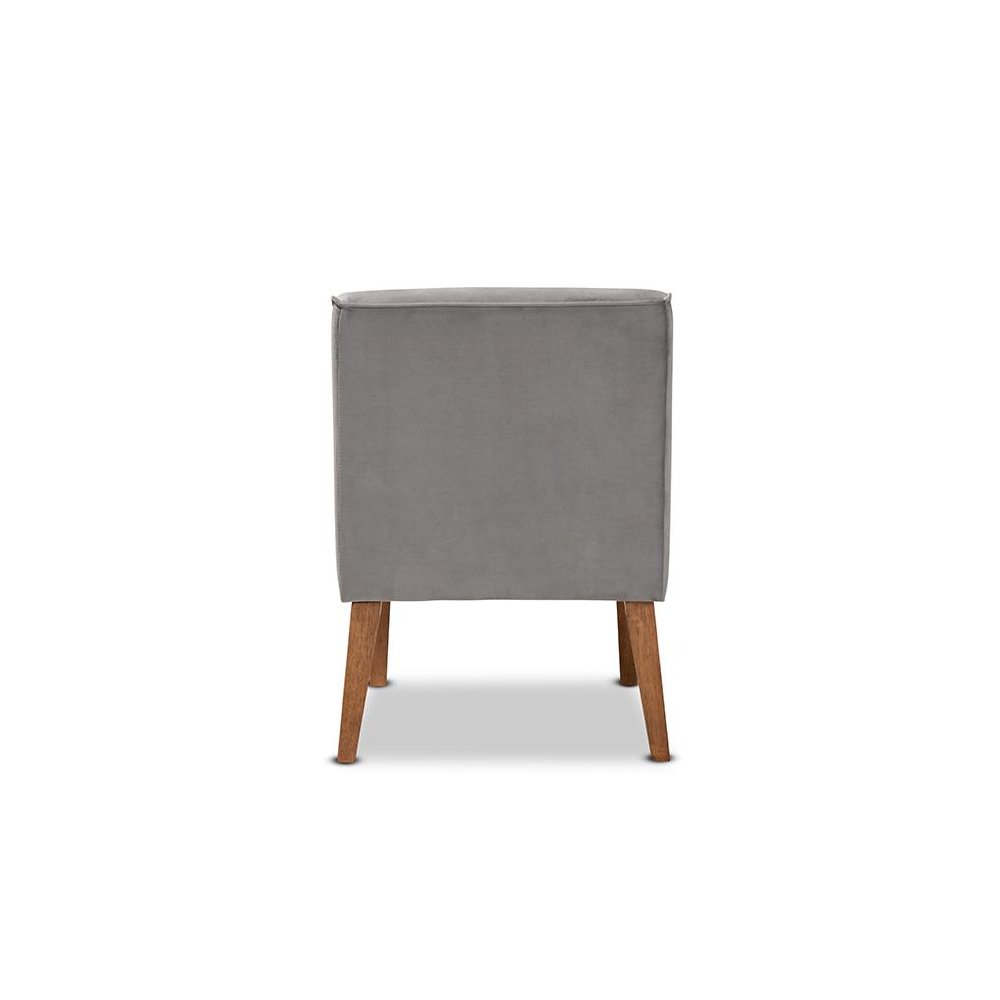 Grey Velvet Upholstered and Walnut Brown Finished Wood Dining Chair