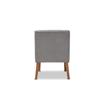 Grey Velvet Upholstered and Walnut Brown Finished Wood Dining Chair