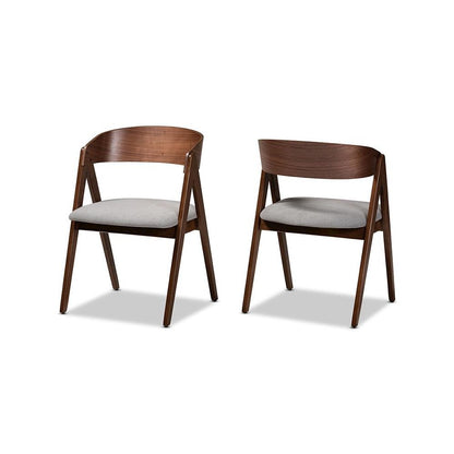 Grey Fabric Upholstered and Walnut Brown Finished Wood 2-Piece Dining Chair Set